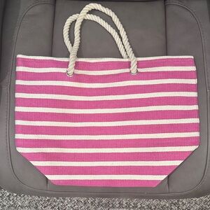 Pink and White Striped Tote Bag